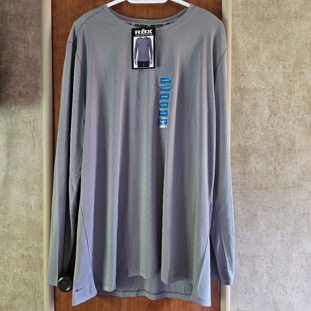 🔥 RBX Long Sleeve Poly Double Knit Crewneck Tee Gray Men's Size XXL